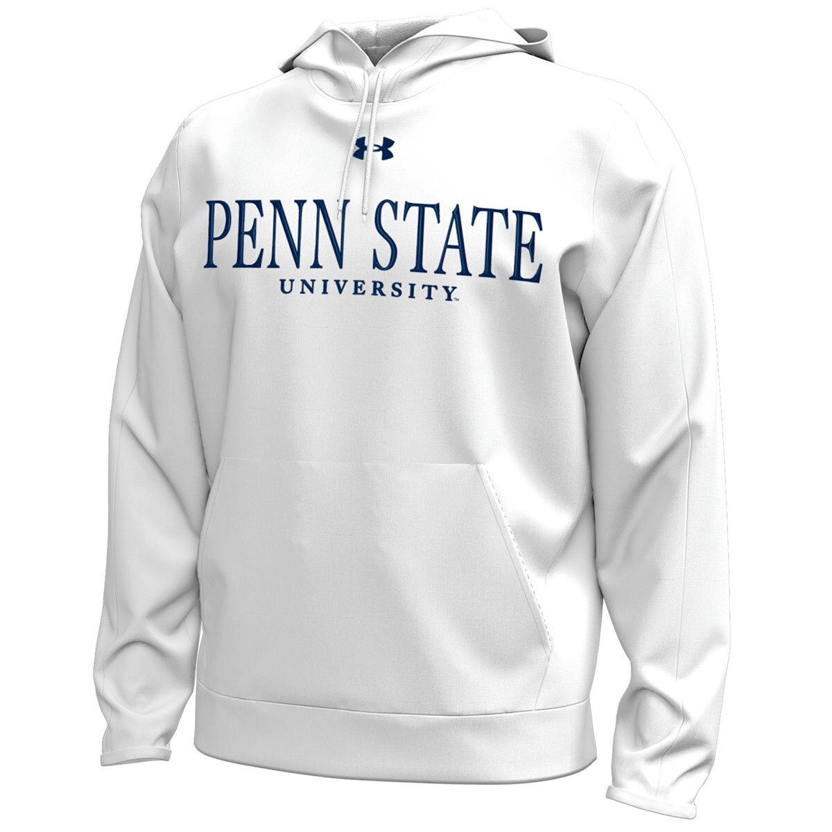 white hooded Under Armour sweatshirt with embroidered Penn State University